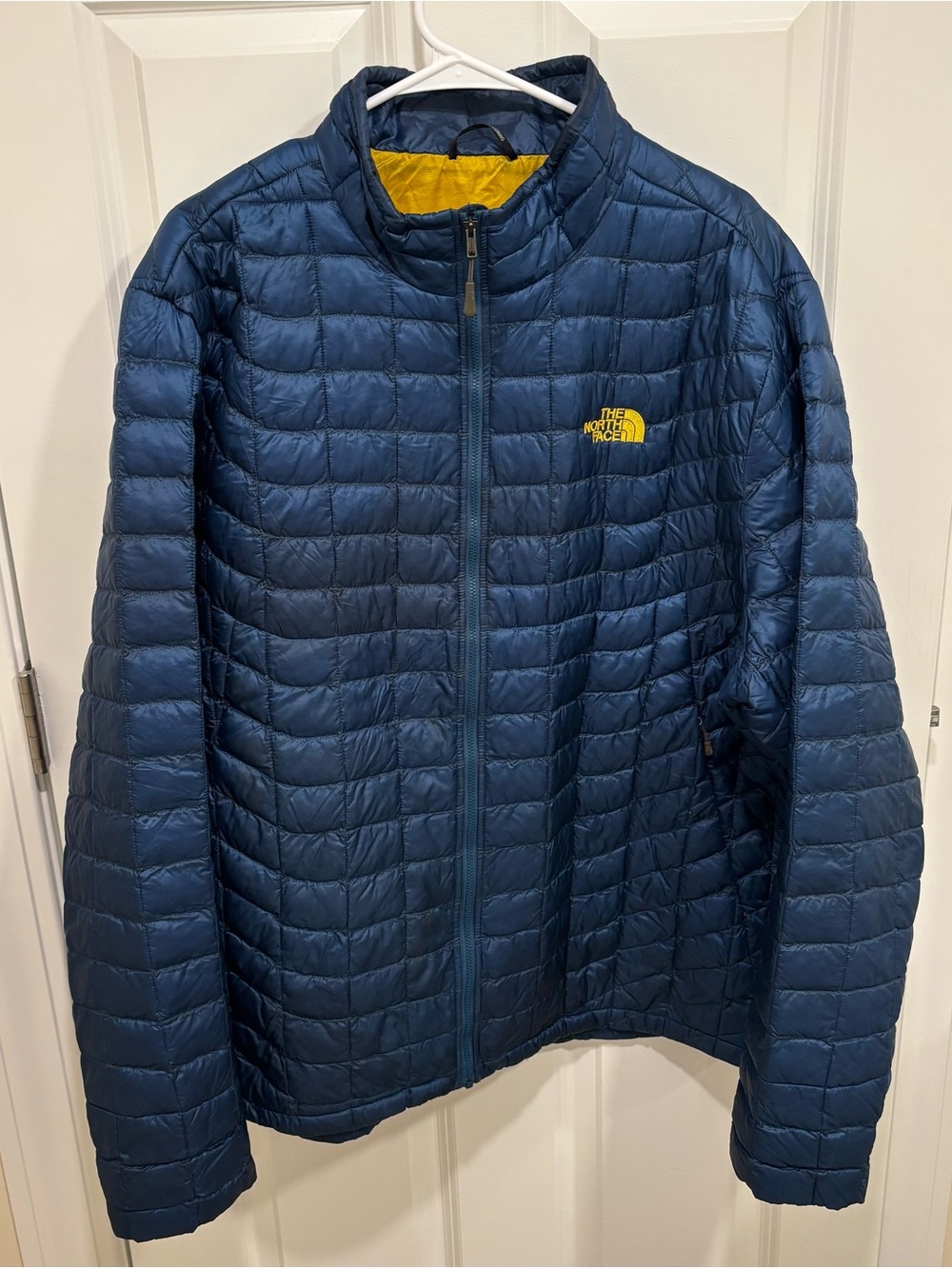 The North Face Thermoball Blue Yellow Full Zip Jacket Embroidered Logo Mens XXL